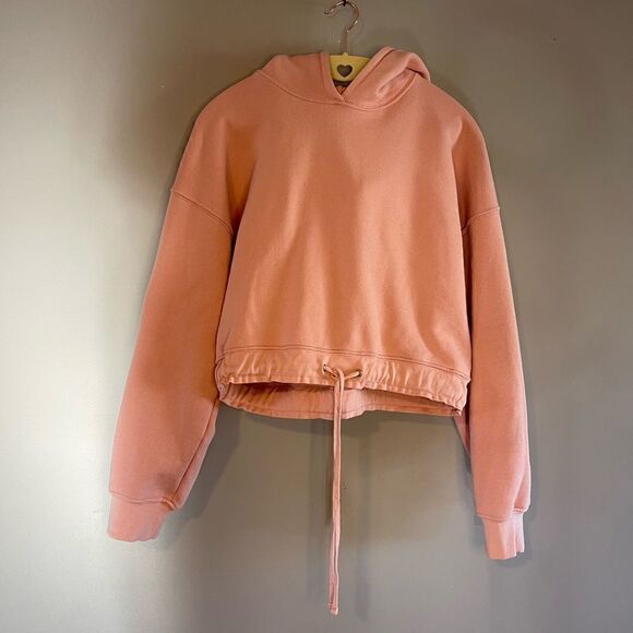 Jonathan Simkhai Annie Pink Cropped Drawstring Waist Pullover Hoodie | SZ S - Picture 6 of 10